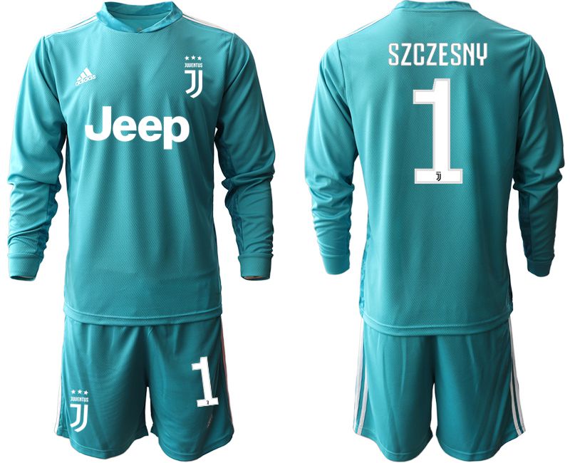 Men 2020-2021 club Juventus lake blue long sleeve goalkeeper #1 Soccer Jerseys